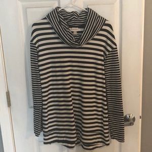Black and white stripe cowl neck sweater